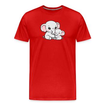 Maman éléphante blottie avec son petit bébé - T-shirt bio Premium Homme - rouge - Devant - Damien (186cm)