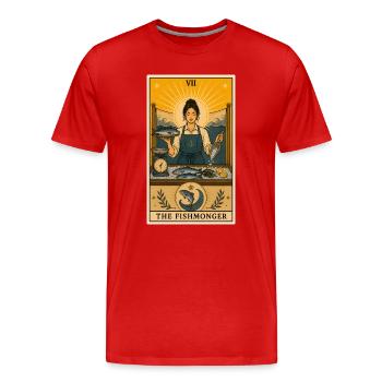 Poissonnier | Tarot au marché aux poissons - T-shirt bio Premium Homme - rouge - Devant - Damien (186cm)