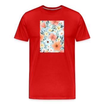Pastel Floral Floral Pattern - Men's Premium Organic T-Shirt - red - Front - Damien (186cm)