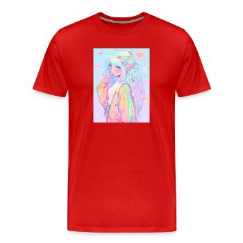 Anime, Anime Girl, Anime Girl, Elf - Men's Premium Organic T-Shirt - red - Front - Damien (186cm)