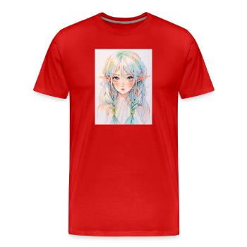 Anime, Anime Girl, Anime Girl, Elf - Men's Premium Organic T-Shirt - red - Front - Damien (186cm)