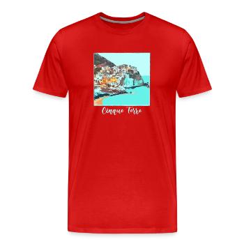 cinque terre ,blue,postcard, watercolour, italy - Men's Premium Organic T-Shirt - red - Front - Damien (186cm)