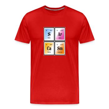 Sarcasme | Tableau périodique des éléments - T-shirt bio Premium Homme - rouge - Devant - Damien (186cm)