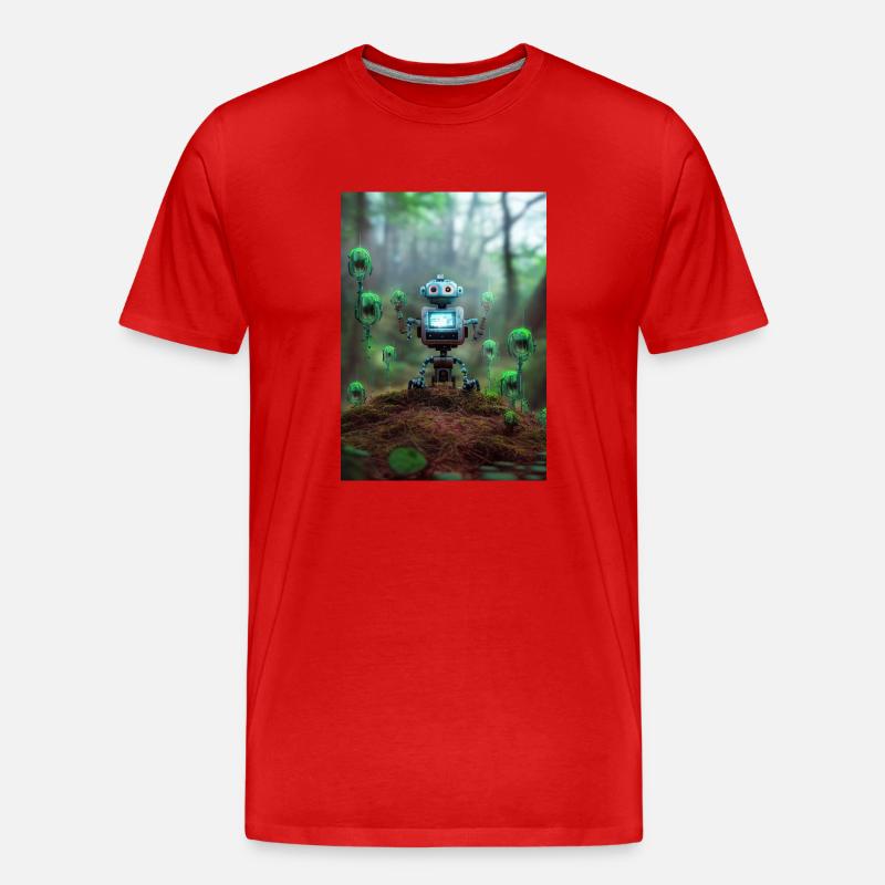 Petit robot bleu dans la forêt - T-shirt bio Premium Homme - rouge
