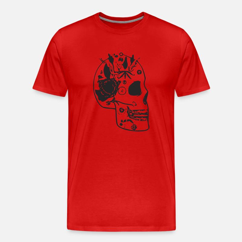 Geblümter Schädel - Männer Premium Bio T-Shirt - Rot