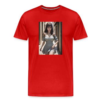Woman in a alley, town,Generated AI - Männer Premium Bio T-Shirt - Rot - Vorne - Damien (186cm)