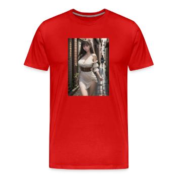 Woman in a alley, town,Generated AI - Männer Premium Bio T-Shirt - Rot - Vorne - Damien (186cm)