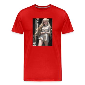 Woman in a alley, town,Generated AI - Männer Premium Bio T-Shirt - Rot - Vorne - Damien (186cm)