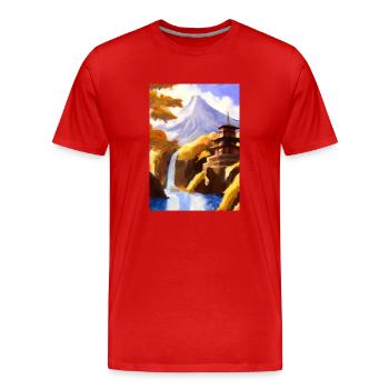 Japan Tower Wasserfall Gemälde - Männer Premium Bio T-Shirt - Rot - Vorne - Damien (186cm)