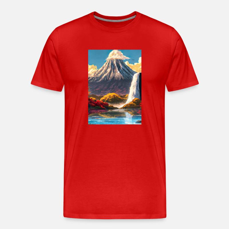 Japan Tower Wasserfall Gemälde - Männer Premium Bio T-Shirt - Rot