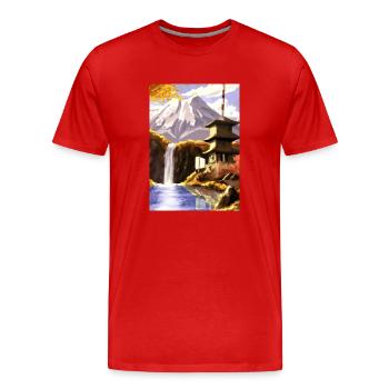 Japan Tower Wasserfall Gemälde - Männer Premium Bio T-Shirt - Rot - Vorne - Damien (186cm)
