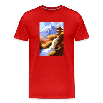 Japan Tower Wasserfall Gemälde - Männer Premium Bio T-Shirt - Rot - Vorne - Damien (186cm)