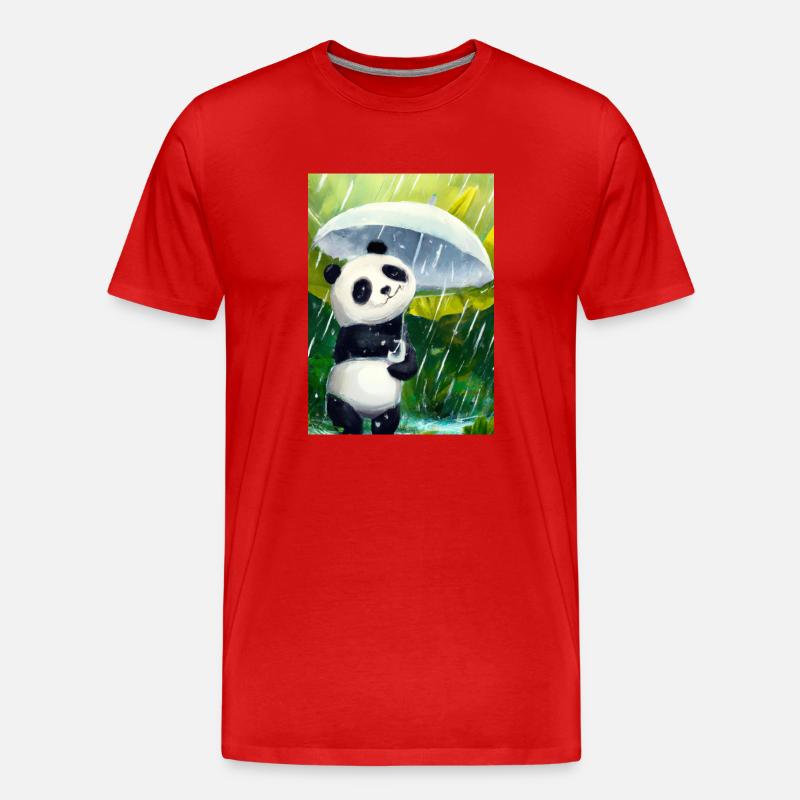 Panda mit Blattschirm - Männer Premium Bio T-Shirt - Rot