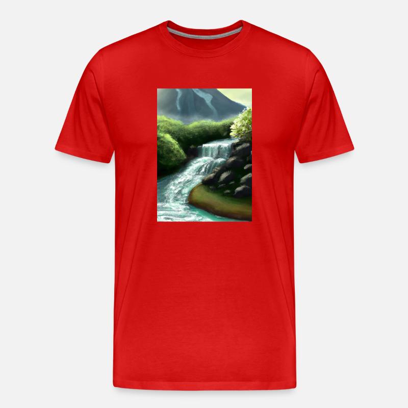 Forest River Wasserfall - Männer Premium Bio T-Shirt - Rot