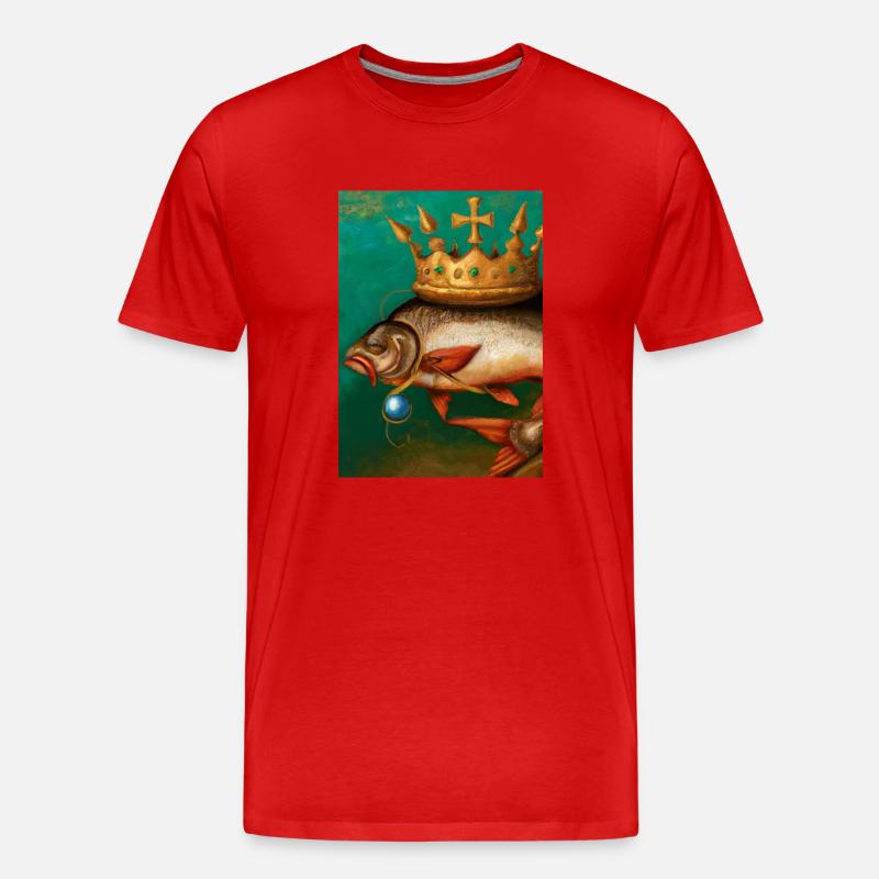 Fisch mit Krone - Männer Premium Bio T-Shirt - Rot