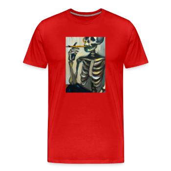 Skelett raucht eine Zigarette - Männer Premium Bio T-Shirt - Rot - Vorne - Damien (186cm)