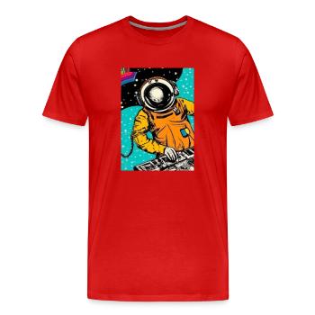 Astronaut DJ im Weltraum - Männer Premium Bio T-Shirt - Rot - Vorne - Damien (186cm)