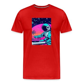 Astronaut DJ im Weltraum - Männer Premium Bio T-Shirt - Rot - Vorne - Damien (186cm)