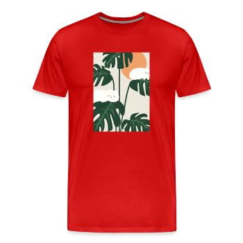 Katzen auf Leafs - Männer Premium Bio T-Shirt - Rot - Vorne - Damien (186cm)