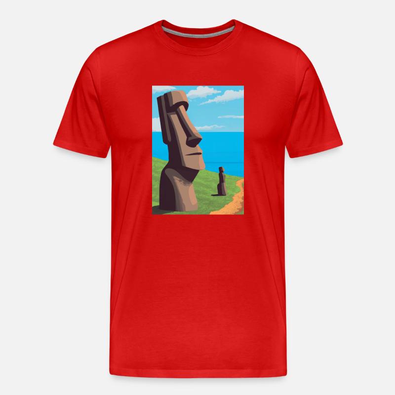 Monumentale Moai-Statuen - Männer Premium Bio T-Shirt - Rot