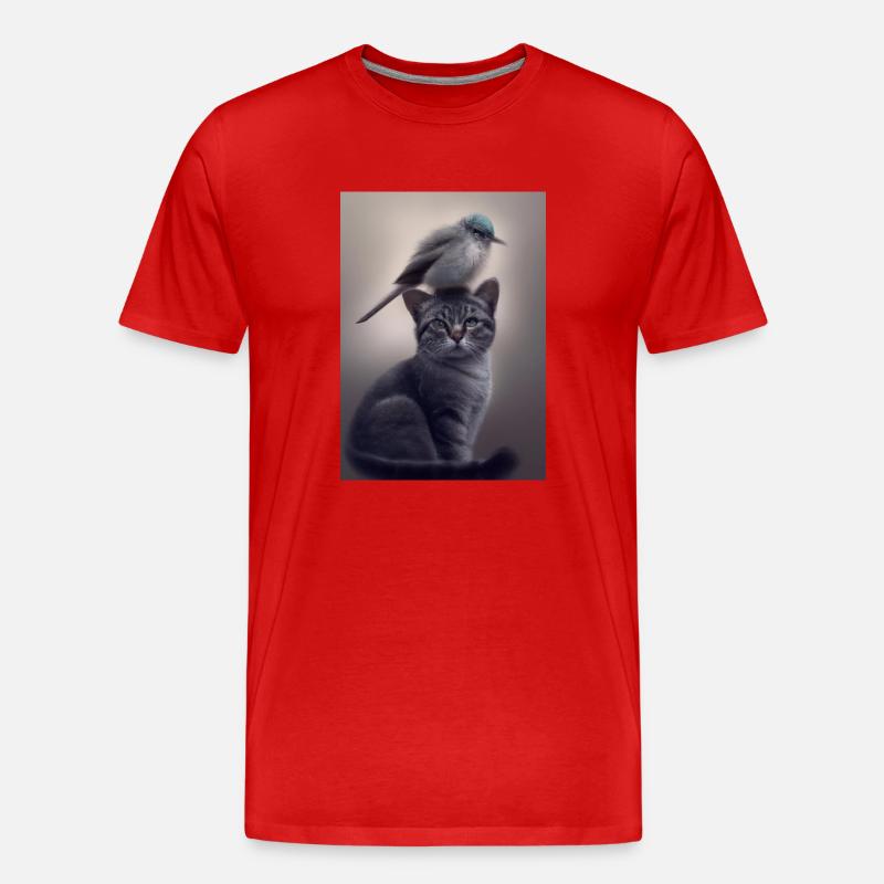 Vogel sitzt auf Katze - Männer Premium Bio T-Shirt - Rot