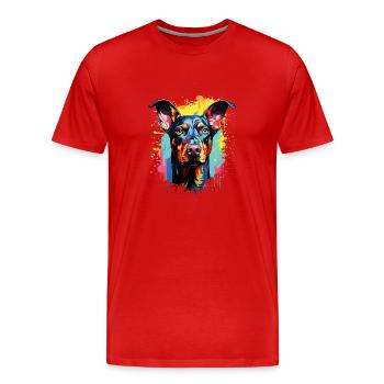 Doberman coloré - T-shirt bio Premium Homme - rouge - Devant - Damien (186cm)