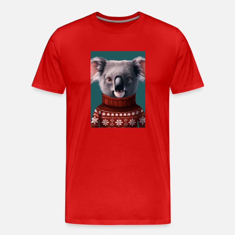 Koala im Weihnachtspullover - Männer Premium Bio T-Shirt - Rot