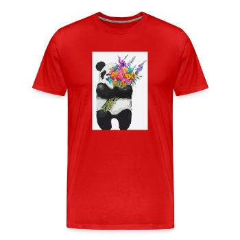 Panda mit Blumenstrauß - Männer Premium Bio T-Shirt - Rot - Vorne - Damien (186cm)