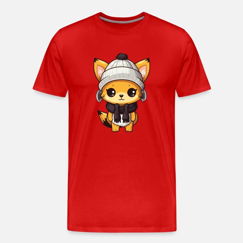 Fuchs Winter Comic - Männer Premium Bio T-Shirt - Rot