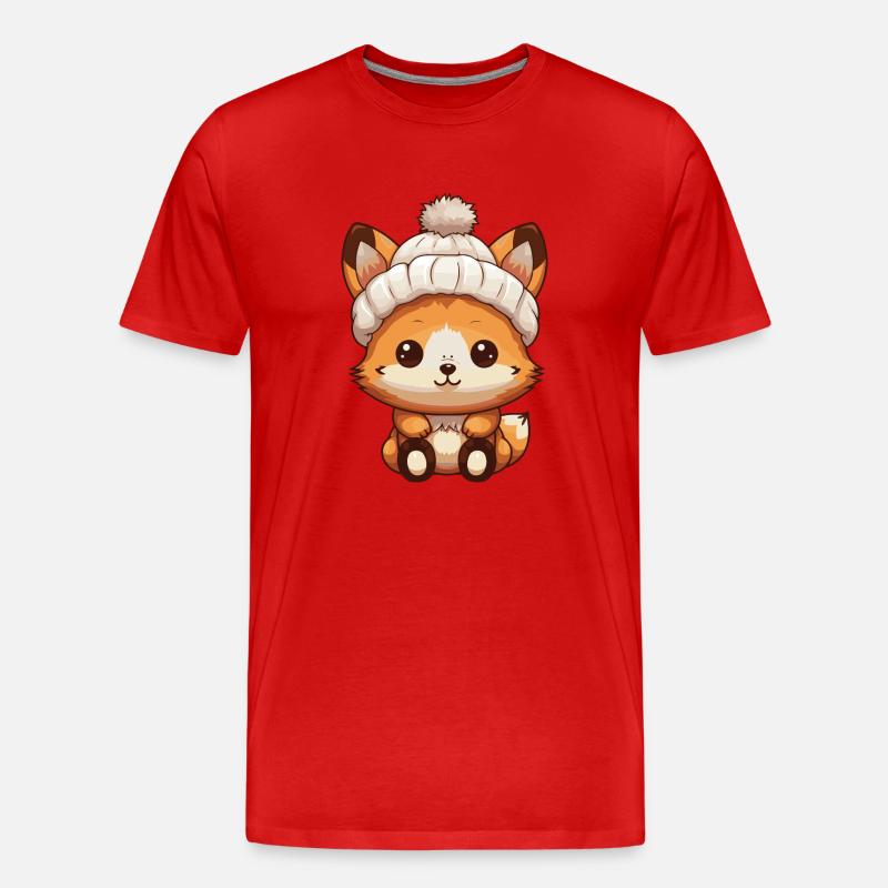 Fuchs Winter Comic - Männer Premium Bio T-Shirt - Rot