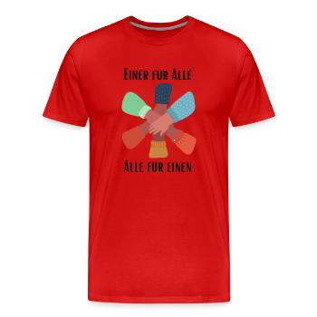 Einer für Alle, Alle für Einen - Männer Premium Bio T-Shirt - Rot - Vorne - Damien (186cm)