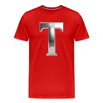 Chrome ,, T " Métallisé - T-shirt bio Premium Homme - rouge - Devant - Damien (186cm)