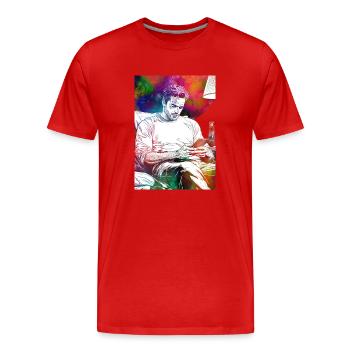 La vie de l’homme avec smartphone - T-shirt bio Premium Homme - rouge - Devant - Damien (186cm)
