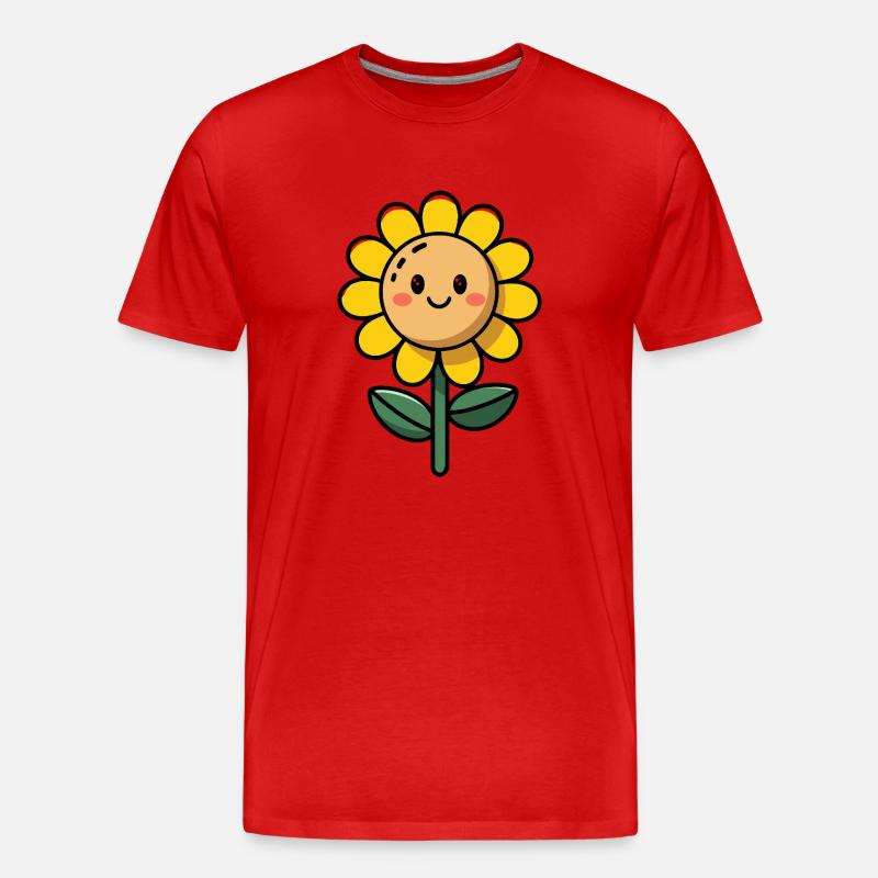Weiche Sonnenblumen im Comic-Stil - Männer Premium Bio T-Shirt - Rot