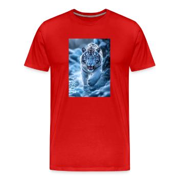 White tiger runs through stream - Men's Premium Organic T-Shirt - red - Front - Damien (186cm)