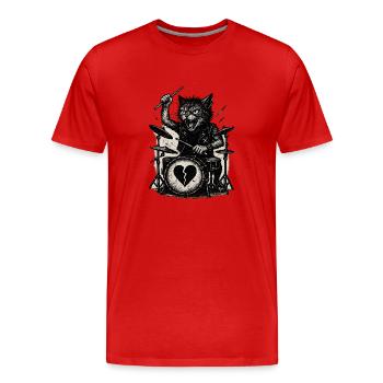 Katze spielt Schlagzeug Punk Rock Music - Männer Premium Bio T-Shirt - Rot - Vorne - Damien (186cm)