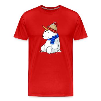 dessin animé licorne bonhomme de neige - T-shirt bio Premium Homme - rouge - Devant - Damien (186cm)