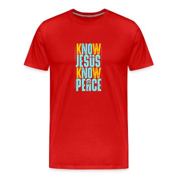 Know Jesus Know Peace - Men's Premium Organic T-Shirt - red - Front - Damien (186cm)