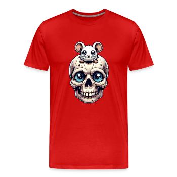 Crâne avec une jolie petite souris sur le front - T-shirt bio Premium Homme - rouge - Devant - Damien (186cm)