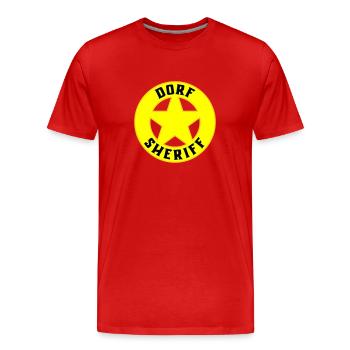 Farben änderbar | Dorf Sheriff - Männer Premium Bio T-Shirt - Rot - Vorne - Damien (186cm)