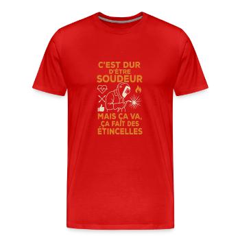 Dur d'être soudeur mais ça fait des étincelles - T-shirt bio Premium Homme - rouge - Devant - Damien (186cm)