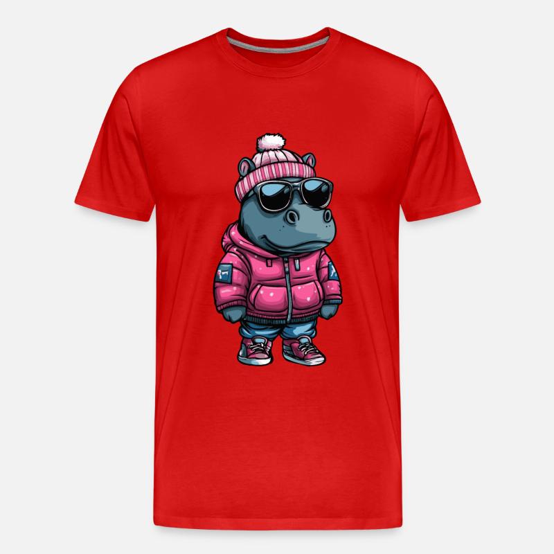 Nilpferd Winter - Männer Premium Bio T-Shirt - Rot
