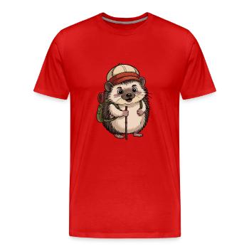 Hedgehog with backpack on the move - Men's Premium Organic T-Shirt - red - Front - Damien (186cm)
