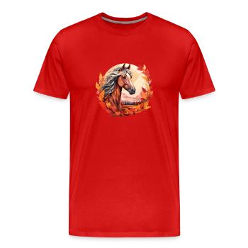 Herbstpferde im Sunset: Stute & Hengst im - Männer Premium Bio T-Shirt - Rot - Vorne - Damien (186cm)