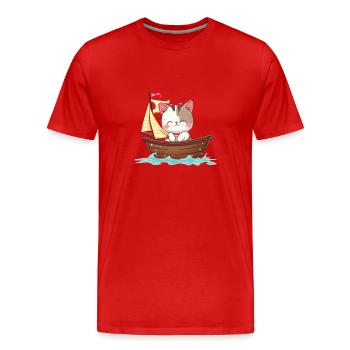 Cat Sailing, Dériveur Optimist Design Cat Girl - T-shirt bio Premium Homme - rouge - Devant - Damien (186cm)