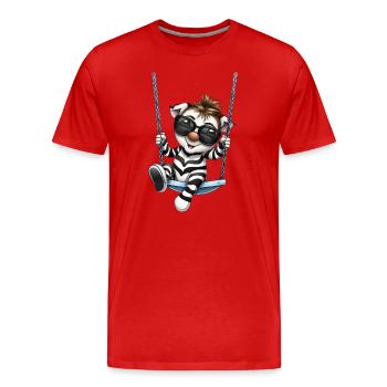 Süßes Zebra beim Schaukeln im Comicstil - Männer Premium Bio T-Shirt - Rot - Vorne - Damien (186cm)