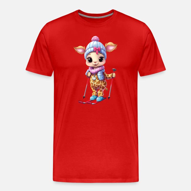 Skiing Giraffe - Funny Comic Design - Men's Premium Organic T-Shirt - red