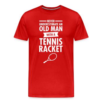 Old Man - Tennis Racket Retired Fathers' Day - Men's Premium Organic T-Shirt - red - Front - Damien (186cm)