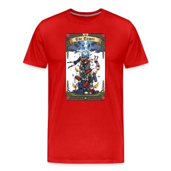 Rugby « La Tour » Carte de Tarot graphique - T-shirt bio Premium Homme - rouge - Devant - Damien (186cm)