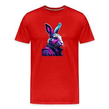 Neon bunny with headphones and digital look - Men's Premium Organic T-Shirt - red - Front - Damien (186cm)